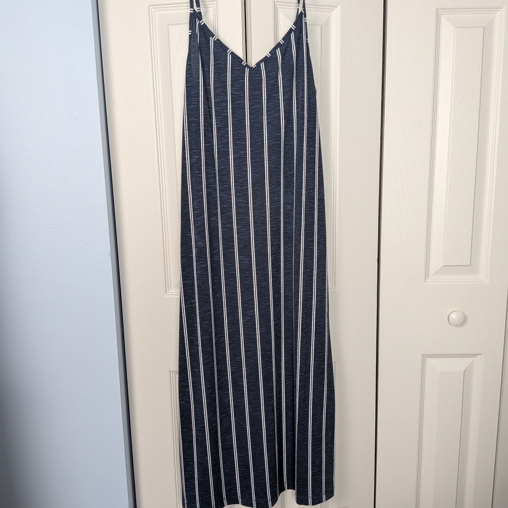 Roxy Blue and White Midi Striped Tank Dress